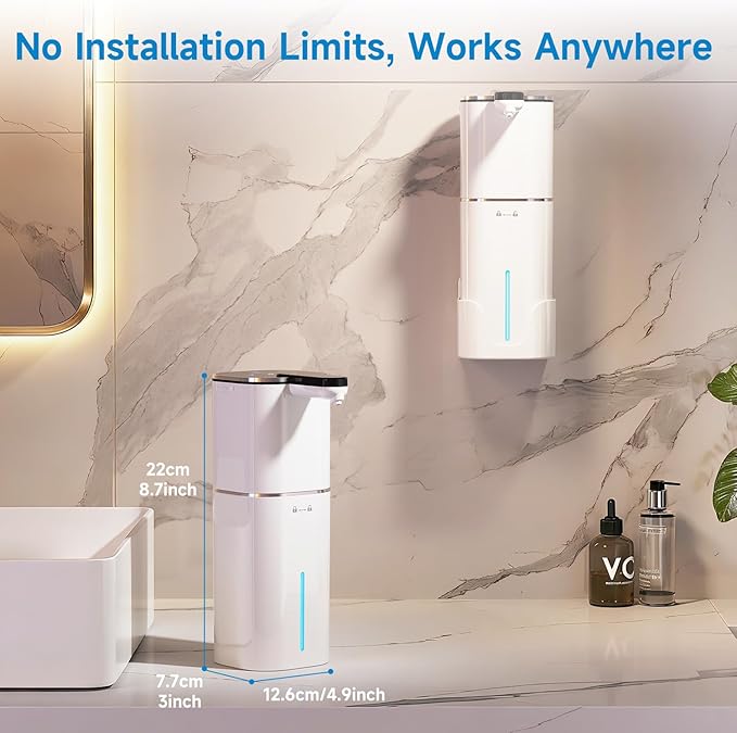 CATIRE Upgraded Larger Capacity Automatic Soap Dispenser Touchless, 17.6oz Liquid Hand Soap Dispenser, Rechargeable 2000mAh, 8 Adjustable Levels, 2-in-1 Wall Mount & Countertop for Kitchen Bathroom