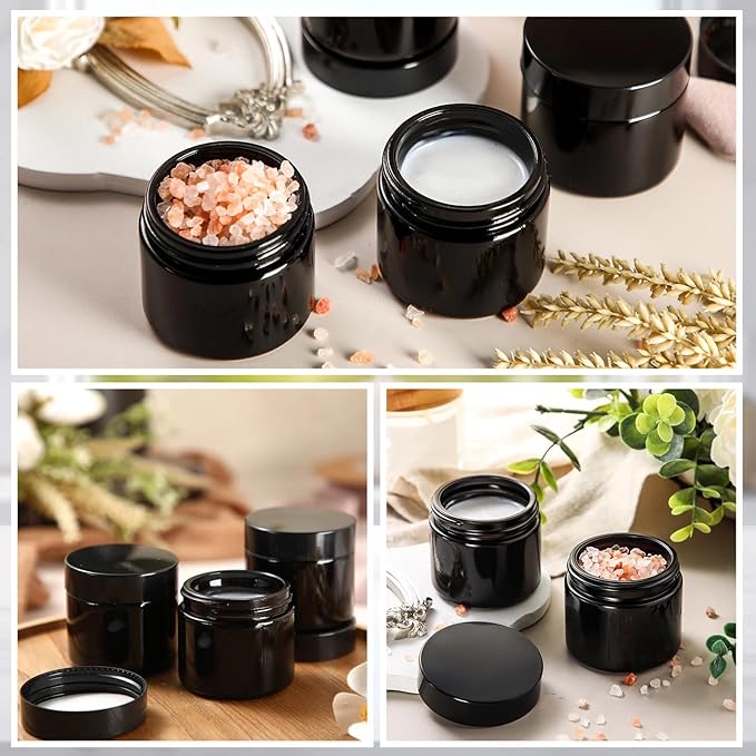 Domensi 32 Pcs 2 oz Glass Jars with Lids Travel Size Round Leakproof Empty Cosmetic Jars with Inner Liners Lid for Storing Makeup Lotions Face Cream Ointments Candle DIY Making (Black)
