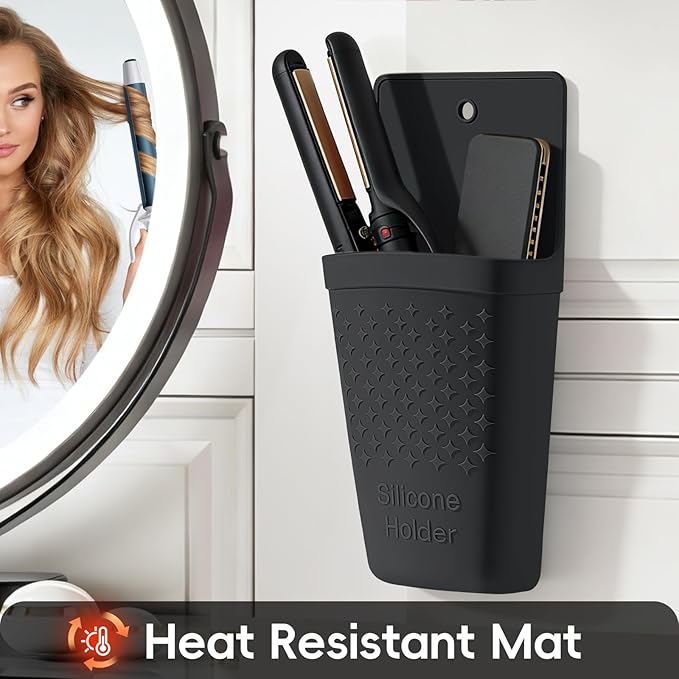 ZAKRA Curling Iron Holder,Heat Resistant Silicone Holder for Flat Iron,Hair Straightener,Hot Hair Tools,Vanity Accessories Organizer.(Black)