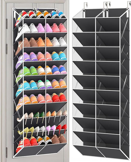 20-30 Pairs Over the Door Shoe Organizer, Clear Pockets Hanging Shoe Storage for Closet, 10-Tier Door Shoes Rack, Handing Shoes Holder Fit All the Family's Sneakers, Boots, Heels, Dark Grey