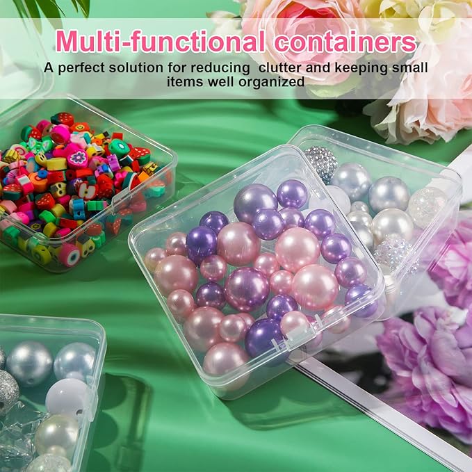 SATINIOR 100 Pcs Clear Plastic Beads Storage Containers Box Small Clear Boxes with Hinged Lid Plastic Case Mini Square Arts Crafts Storage Organizers for Small Items(3.3 x 3.3 x 1.1 Inch)