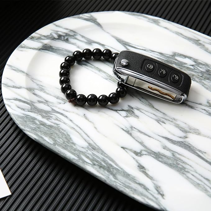 Natural Marble Decorative Tray Bathroom Counter Perfume Organizer Vanity Tray for Home Decor, Jewelry Candle, Coffee Table, Soap Holder Dresser Countertop Accessories 8"x11" Arabescato