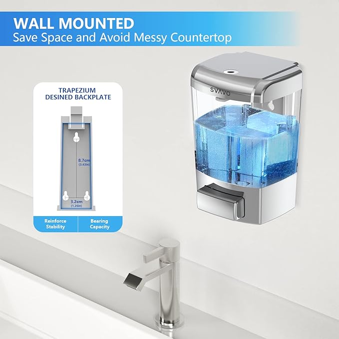 SVAVO Wall Mounted Soap Dispenser Kitchen Bathroom Manual Soap Dispenser Refillable Hand soap Dispenser for Liquid Contianers Shampoo Gel Chamber for Household Commerical 23.7oz (700ml) ABS