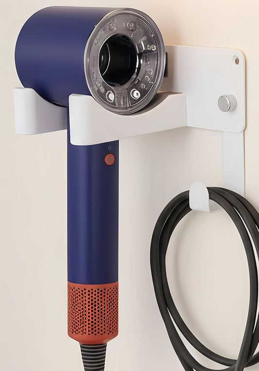 Dyson Hair Dryer Holder, Blow Dryer Holder Self Adhesive Hair Dryer Holder Wall Mounted Aluminum Hair Tool Organizer Blow Dryer Holder for Bathroom White CHOCHYAH