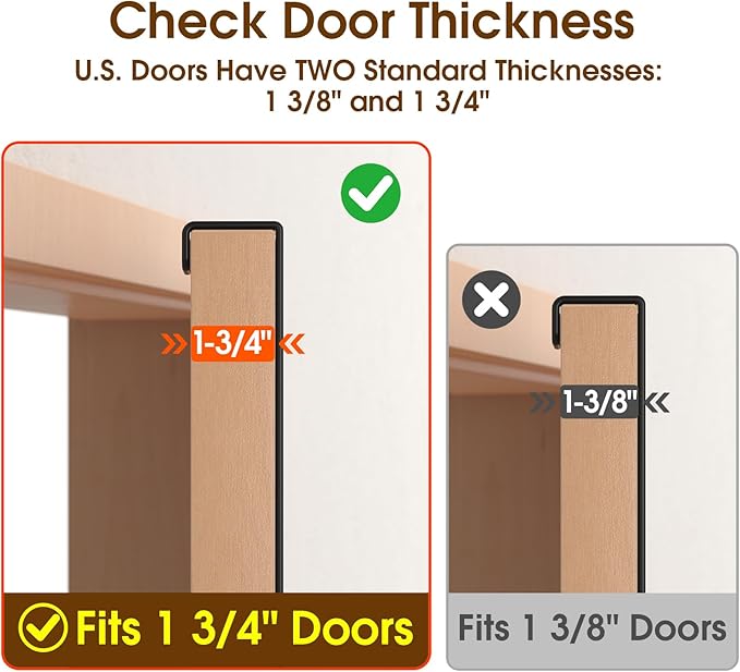 Long Over The Door Hooks Hanger with 15.75" Arms for Easier Access by Shorter, J16U, Perfectly Fits US Standard 1 3/4-inch Doors, Towel Rack Bathroom Organizer Holder, Rustproof, Black
