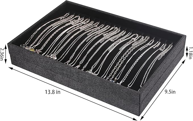 Julysky 2 Pcs/set Stackable Jewelry Organizer Trays，Necklace Tray+Necklace Tray, Jewelry Displays for Selling,Black