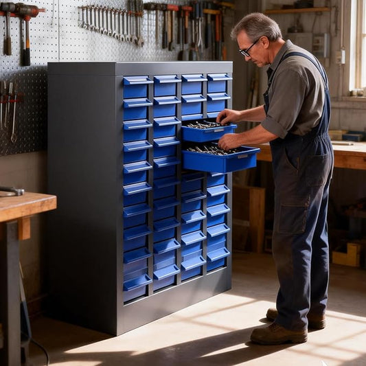 40 Drawer Parts Cabinet, Blue Nut and Bolt Organizer, ABS Material Bolt Organizer Storage, Nuts and Bolts Organizers with Shelf and Label, Bolts Bins for Tool Hardware Storage