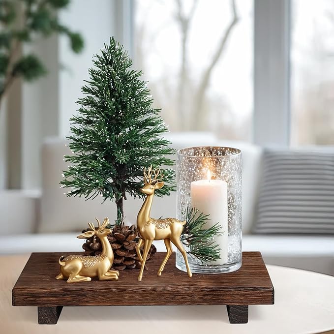 (12 x 7 Inch) Wood Riser Soap Tray, Farmhouse Wood Pedestal Stand for Kitchen Counter Sink, Rustic Wooden Riser Decorative Bathroom Counter Dishes Plant Bottles Candles Display