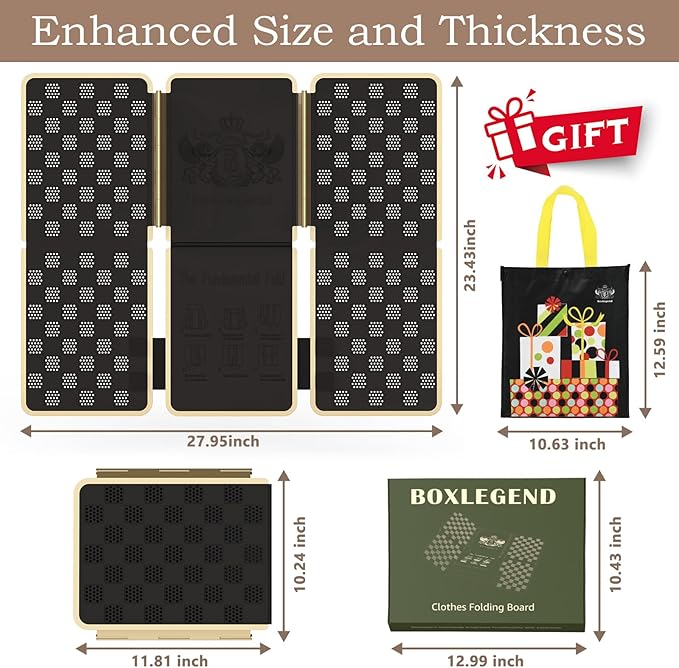 BoxLegend Shirt Folder V7 Metal for Wear Resistance Clothes Folding Board Storage Tshirt Folder Board Metal Edging and Joints Laundry Folding Board Black