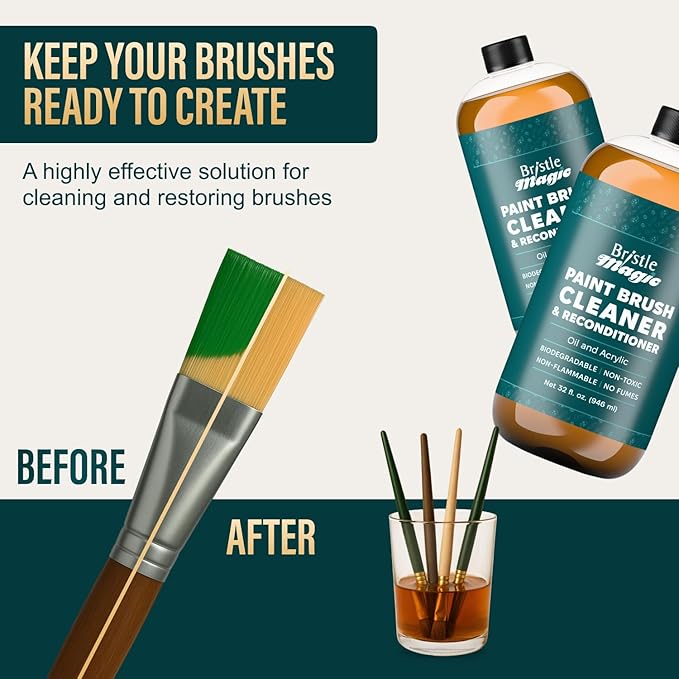 Oil Paint Brush Cleaner and Restorer - Paintbrush Cleaner for Acrylic, Oil, and Glass Paints-Biodegradable, Non-Toxic, Odorless, Eco-Friendly, Quick-Clean Formula Paint Remover (8 Fl Oz)