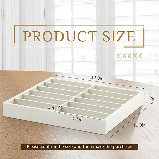 Amylove 2 Pcs Sunglass Organizer Trays Glasses Stackable Jewelry Trays Sunglass Organizer Display Box (12 Grids,Beige)