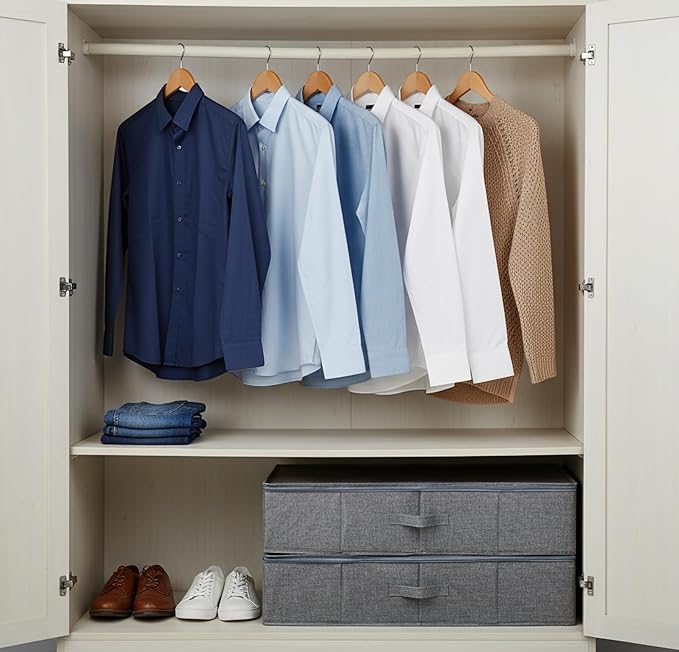 2 Pack Large Under Bed Storage Containers with Lid,Ultra Thick Underbed Clothes Storage Organizer with Sturdy Sidewalls,Foldable Under Bed Bag for Shoe,Blankets,Sweater,30x15x7 inch,Grey