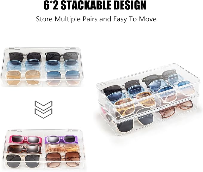BOPai Acrylic Sunglasses Organizer with Lid, Stackable Glasses Storage Organizer - 2 Pack