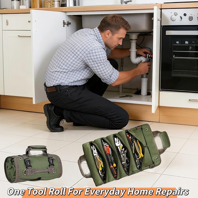 Tool Roll Up Bag Organizer Heavy Duty Portable Tool Storage with Multiple Pockets for Mechanics, Electricians Handyman Practical Gift for Men dads