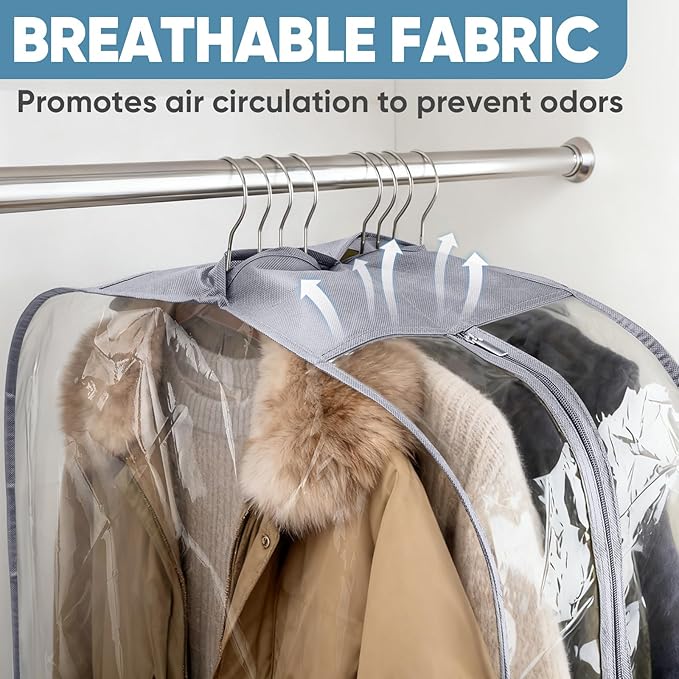 BALEINE 60'' Clear Garment Bags for Hanging Clothes, 10.5'' Wide PEVA Suit Bag for Closet Clothes Dresses Coat (Clear, 9PK)