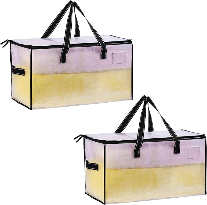 VENO 2 Pack Moving Bags, Christmas Storage Bins, Moving Boxes Alternative, Comforter and Blanket Storage Bags, College Dorm Packing Supplies, Foldable Heavy-Duty Tote (Clear, 2 Pack)