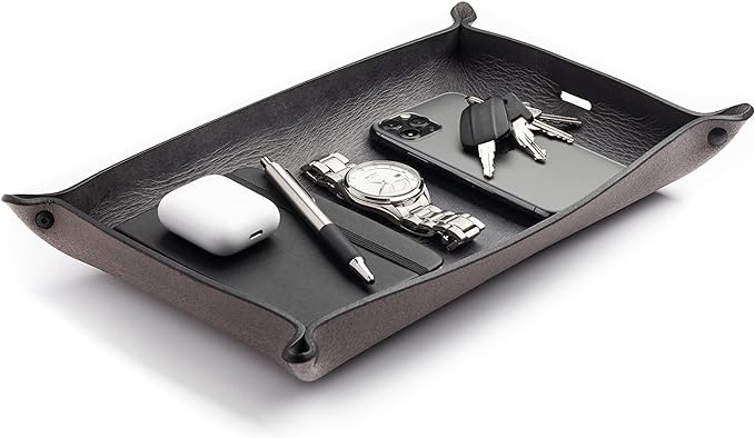 Main Street Forge Leather Valet Tray for Men – Rustic EDC Organizer for Keys, Phone & Wallet – Made in USA – Avalanche Gray