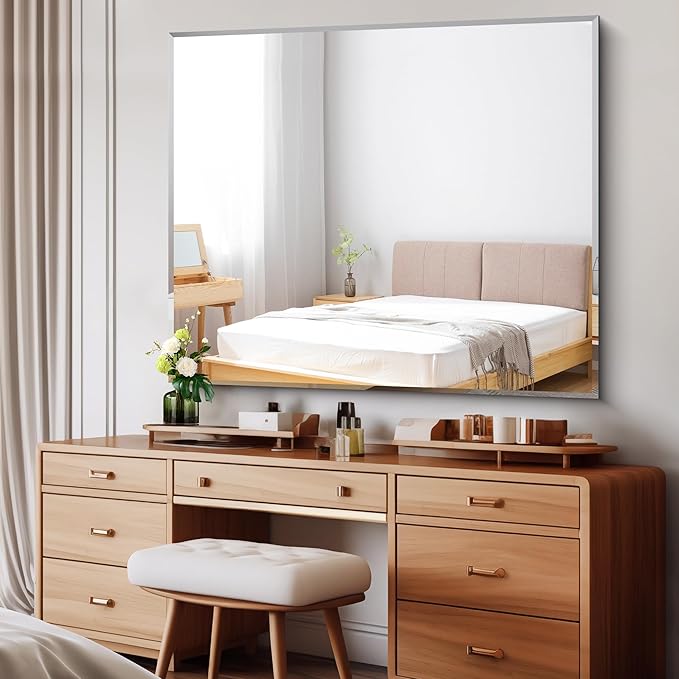 CILIBER Beveled Bathroom Mirror, 40x48 Inch Large Frameless Mirrors for Wall, Upgraded Shatterproof Rectangle Beveled Vanity Mirror Hangs Horizontally/Vertically for Bedroom, Living Room and Entryway