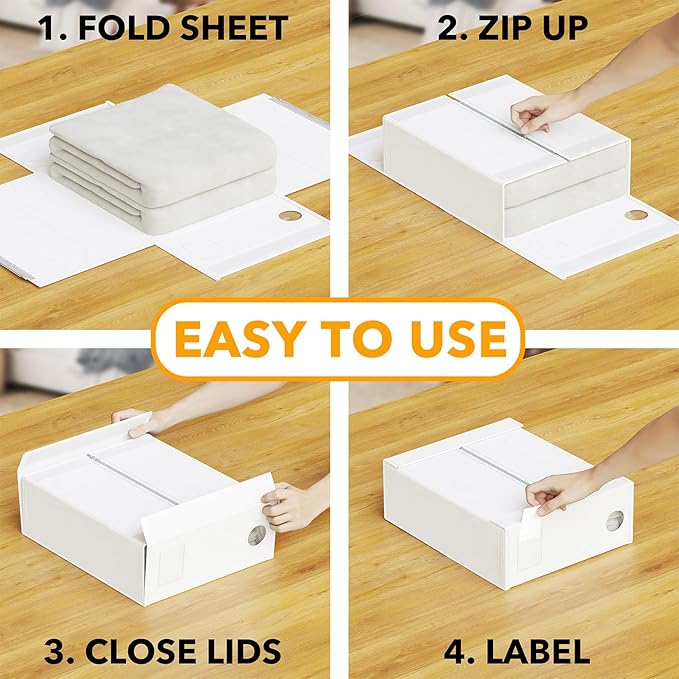 SpaceAid 6 Pack Bed Sheet Organizers and Storage, Foldable Sheet Organizer for Linen Closet, Sheets Set Folder Keeper with Window XL (Queen & King Size) Bedding Container, (White, 6 Pack)