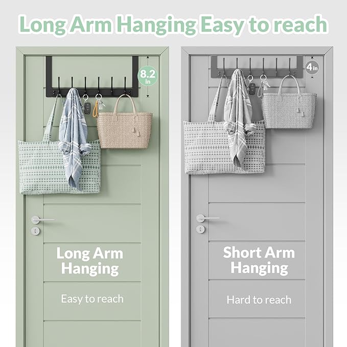 Over The Door Hooks with 6 Hooks for Hanging-Space-Saving,Over The Door Hanger,Over The Door Towel Rack,Towel Hanger for Bathroom,Guaranteed Quality & Compressed Packaging (1, Black)
