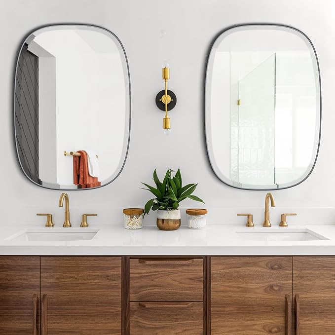 POZINO Matte Black Beveled Mirror, 24"x32" Rectangle Vanity Mirror for Over Sink, Modern Mirrors with Premium Metal Frame, Oblong Mirrors for Bathroom Bedroom Living Room, Horizontal Or Vertical