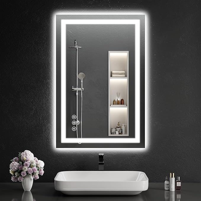 24"x36" LED Bathroom Mirror with Lights, Dimmable, Anti-Fog, Lighted Bathroom Vanity Mirror for Wall, Backlit + Front Lit, Memory Function, Shatter-Proof, Tempered Glass