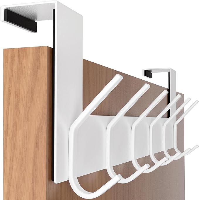SKOLOO Over The Door Hook - for Doors up to 1-3/4'' Thickness, White, No Assembly Required, Stainless Steel, Door Coat Rack for Entryway & Bathroom Hanging Coats, Backpack, Robes, Towels