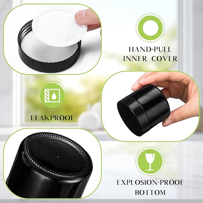 Domensi 90 Pcs 2 oz Glass Jars with Lids Travel Size Round Leakproof Empty Cosmetic Jars with Inner Liners Lid for Storing Makeup Lotions Face Cream Ointments Candle DIY Making (Black)