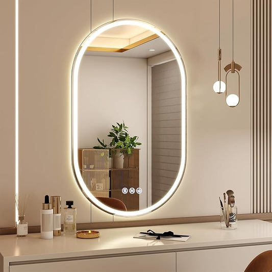 BEAUTYPEAK 36x24 LED Oval Bathroom Mirror with Lights, Anti-Fog, Dimmable, Backlit + Front Lit, Lighted Bathroom Vanity Mirror for Wall, 3 Colors, Memory Function, Tempered Glass, Shatter-Proof