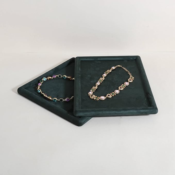 Rectangle Jewelry storage organizer plate, Velvet Jewerly display tray, Empty showcase tray for Necklace Bracelet Ring Earring【Green-Medium, 11.8 x 8.7 in 】