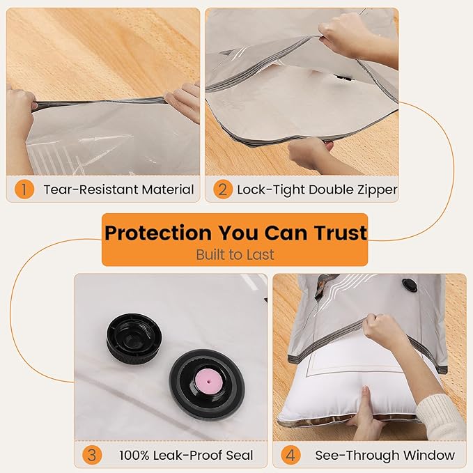 Vacuum Storage Bags Rechargeable Wireless Pump - 8 Pack Travel Storage Bags，Travel & Home Organizer Set, Multi-Size Space-Saving Bags, Perfect for Closet Luggage Bedding Clothing Storage