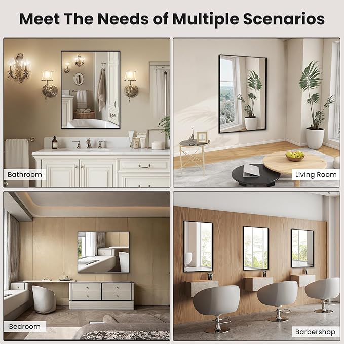 LOAAO Black Bathroom Mirror 60"X40" for Wall, Rectangle Bathroom Vanity Mirror, Tempered Glass, Hangs Vertically or Horizontally, Easy to Install, Modern Design