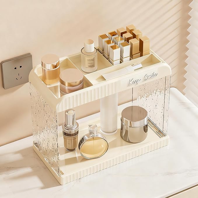 Bathroom Counter Organizer, 2-Tier Acrylic Storage Organizer for Makeup Perfume Lipstick, Skincare Organizers Shelf, Vanity Storage Tray for Bedroom, Living Room, Spice Racks, Coffee Bar