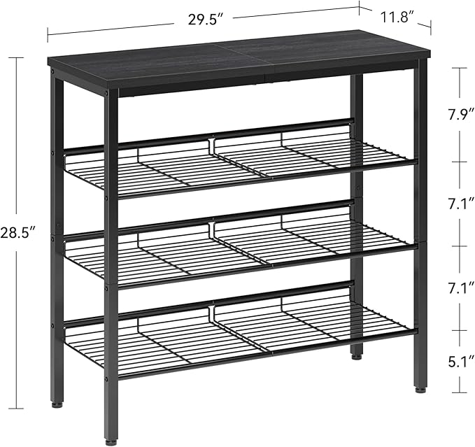 Shoe Rack for Closet,4 Tier Shoe Organizer for Entryway,Shoe Shelf with Storage Shelves and Spacious Top,Max Holds 16 of Shoes,Black