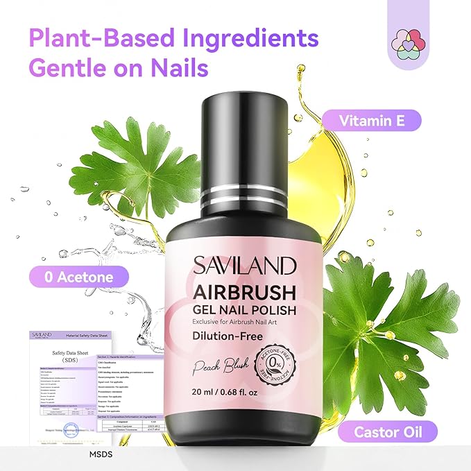 SAVILAND Dilution-Free Airbrush Gel Nail Polish: 6PCS 20ml White Pink Nude Airbrush Paint for Nails 0-Acetone Non-Toxic Airbrush for Nails Gel 28 Days Lasting for Ombre French Nail Art Party