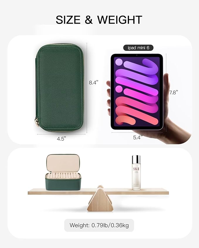 Vlando Jewelry Travel Case,Travel Jewelry Organizer with Clear Velvet Jewelry Bags 12Pcs Zipper Pouch for Women Girl Gift-Green