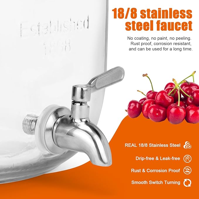 DD&HAPP Glass Drink Dispensers For Parties.1.2 Gallon Beverage Dispensers With Stand And Stainless Steel Spigot.Party Drink Dispenser For Punch,Iced Tea,Ideal for Weddings,Events,Buffet&Home Use.