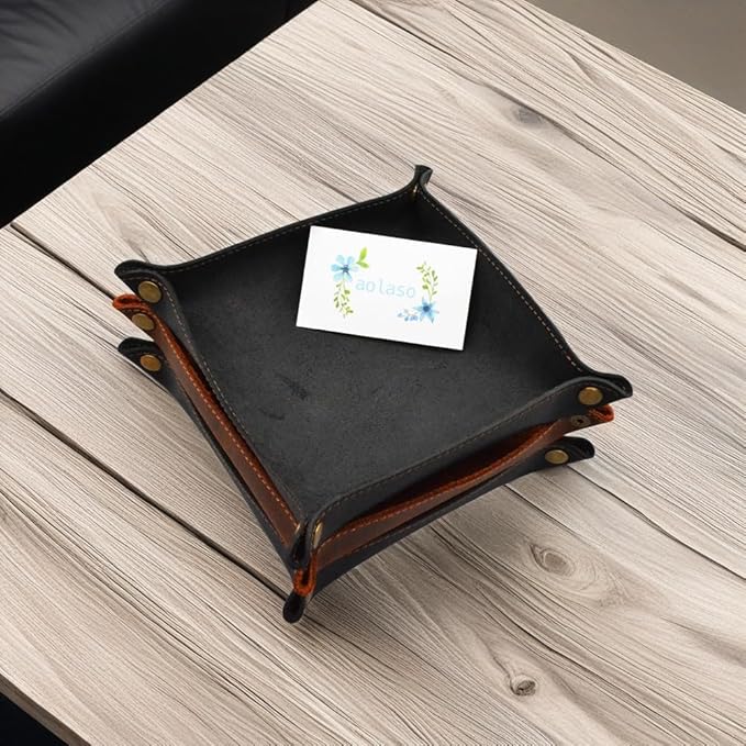 Valet Tray for Men, Leather Jewelry Key Catchall Tray Coin Phone Wallet Caddy Bedside Organizer Storage Box for Men & Women