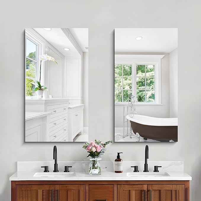 CILIBER Frameless Mirror, 20x36 Inch Bathroom Mirrors for Wall, Rectangle Bathroom Vanity Mirrors with Polished Edge, Hangs Horizontally or Vertically for Bathroom, Bedroom and Living Room