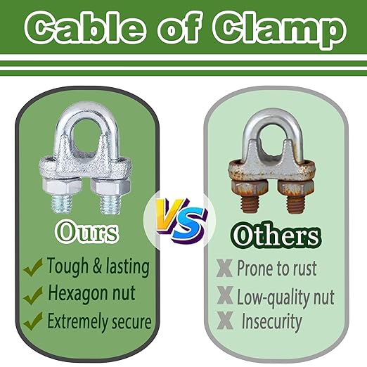 120PCS M6 Galvanized Zinc-Plated Wire Rope Cable Clamp Clips, 1/4" Wire Cable Clamps with U-Bolt Saddle Fasteners for Secure Rigging & Marine Use