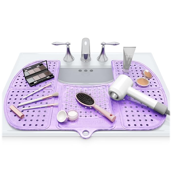 Sink Topper Bathroom Sink Cover for Counter Space & Storage Saver | RV Must Haves | Silicone Foldable Beauty Makeup Brush Cleaning Mat | Hot Tools Organizer | RV Sink Cover | Large, Lavender