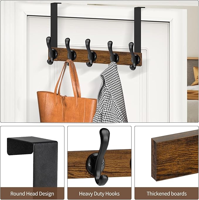 YINMIT Over The Door Hooks, Heavy Duty Over Door Hanger Hook, Over Door Towel Rack, Door Hanger, Door Coat Hanger for Hanging Towels, Clothes, Hats, Back of Bathroom Door