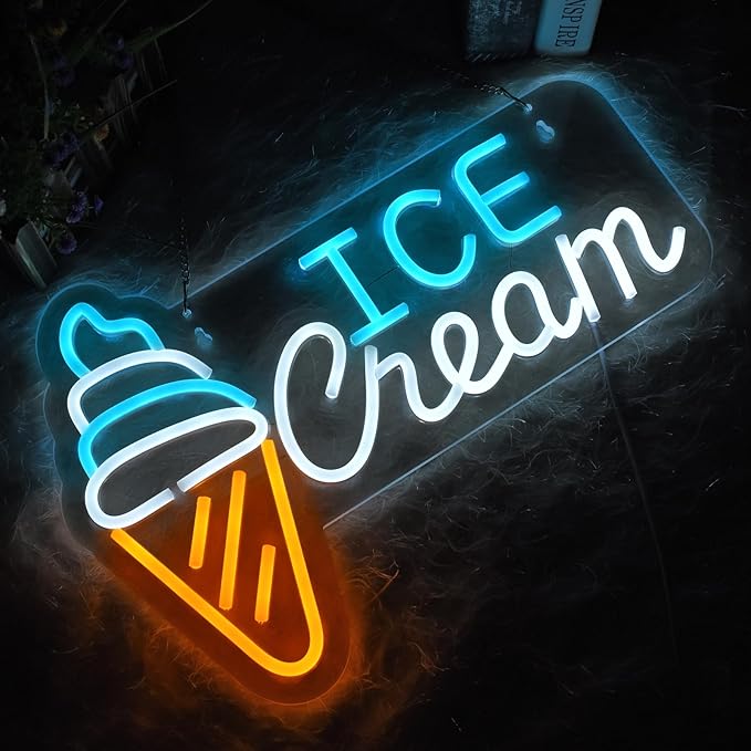 Ice Cream Neon Sign LED Light up Sign with Dimmable Switch Ice Cream Shop Wall Decor for Business Store Drink Shop Bar Party Cafe USB Powered 16.1" x 11"