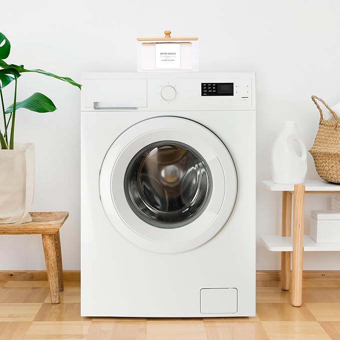 Dryer Sheet Holder with 30 waterproof Labels, Acrylic made tissue box holder, Acrylic Container Storage Box for Laundry Room Organization, Holds Sheets, Balls, Clothes Pins, Laundry Pods