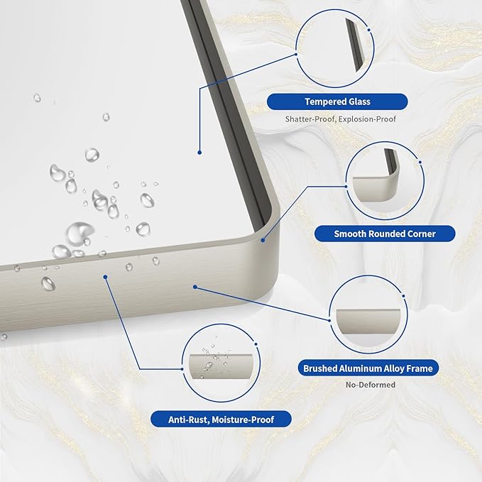 WEER 20X30 Inch Brushed Nickel Bathroom Mirror, Brushed Silver Metal Frame Mirror, Rounded Rectangle Silver Bathroom Vanity Mirror, Tempered Glass, Anti-Rust, Hangs Horizontally or Vertically