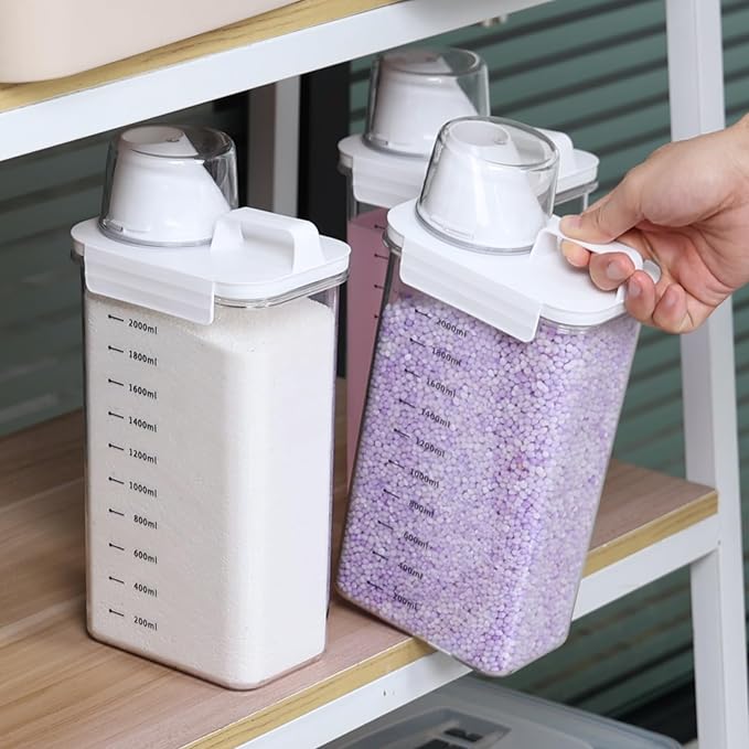 3 Packs Plastic Liquid Laundry Detergent Dispenser, 78 Oz Laundry Detergent Dispenser for Fabric Softener, Bleach, Powder, Beads