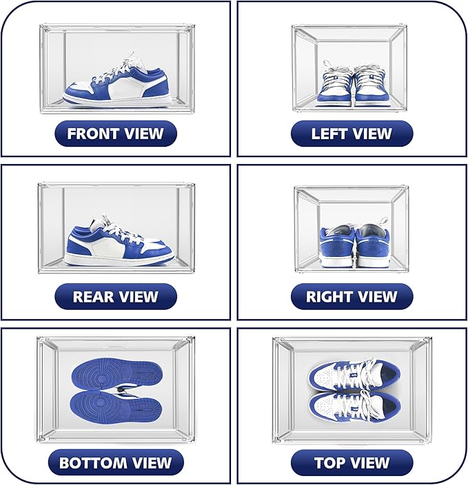 12 Pack Clear Shoe Boxes for Sneakers, Size 12 Acrylic Shoe Storage Under Bed Stackable Handbag Organizer with Magnetic Lid Collection Acrylic Display Case