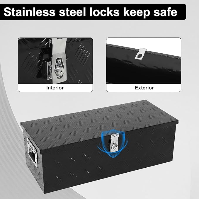 confote 30 Inch Truck Tool Box Aluminum Stripes Truck Bed Tool box for Truck,Pickup,RV,Trailer,Waterproof Storage Organizer with Side-Handles,Lock and Keys-Black
