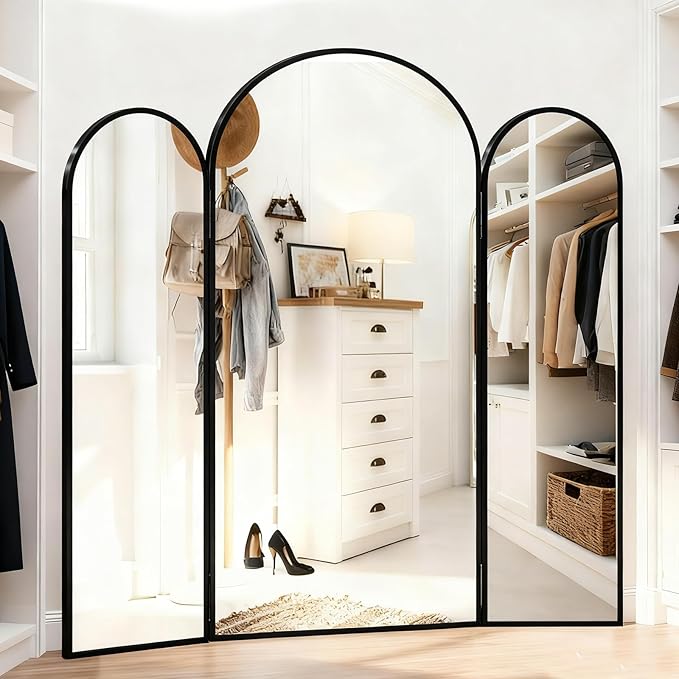 3-Way Full Length Trifold Mirror, 78"x76" Oversized Large Standing Mirror with Aluminum Alloy Thin Frame, for Wedding Dress/Clothing Shop/Closet, Black