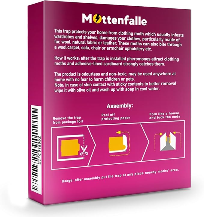 Mottenfalle Clothes Moth Traps, 6-Pack – Premium Non-Toxic Pheromone Traps for Closets, Wool Clothing, Carpets & Home Fabrics, Odorless & Eco-Friendly Protection (with Hook)